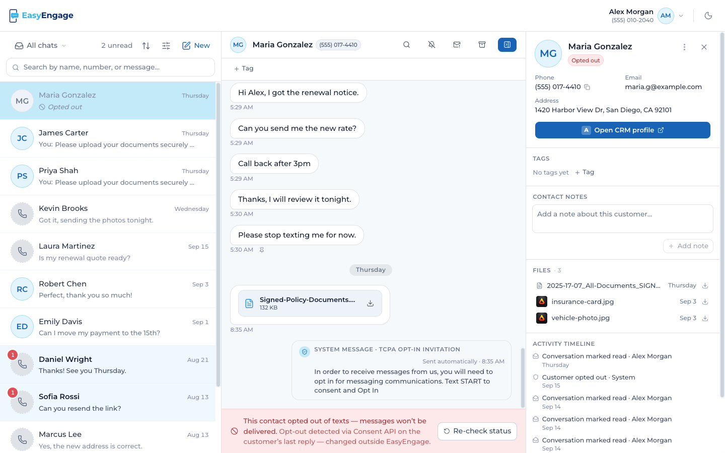 Contact consent status in EasyEngage