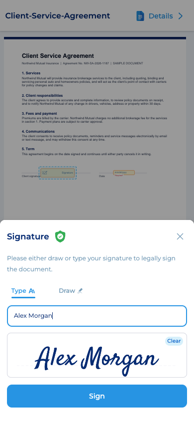 A customer signing on their phone in EasyInk